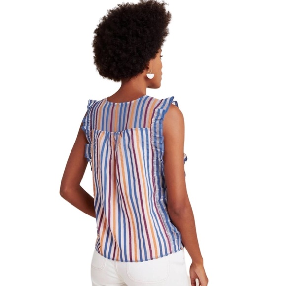 Maeve by Anthropologie Striped Elisabetta Sleeveless Top with Ruffles. Size 8. - Picture 3 of 11